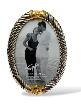 Vintage Terragrafics Oval Frame Silver and Gold Tone 4x6 Photo Buckle Equestrian